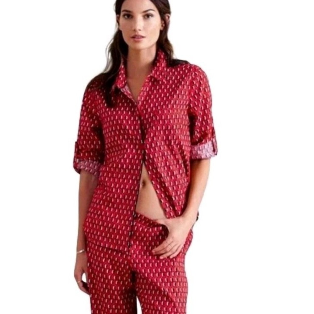 Victoria's Secret Red Penguin Pajama Set Long Sleeve Pants Medium Long